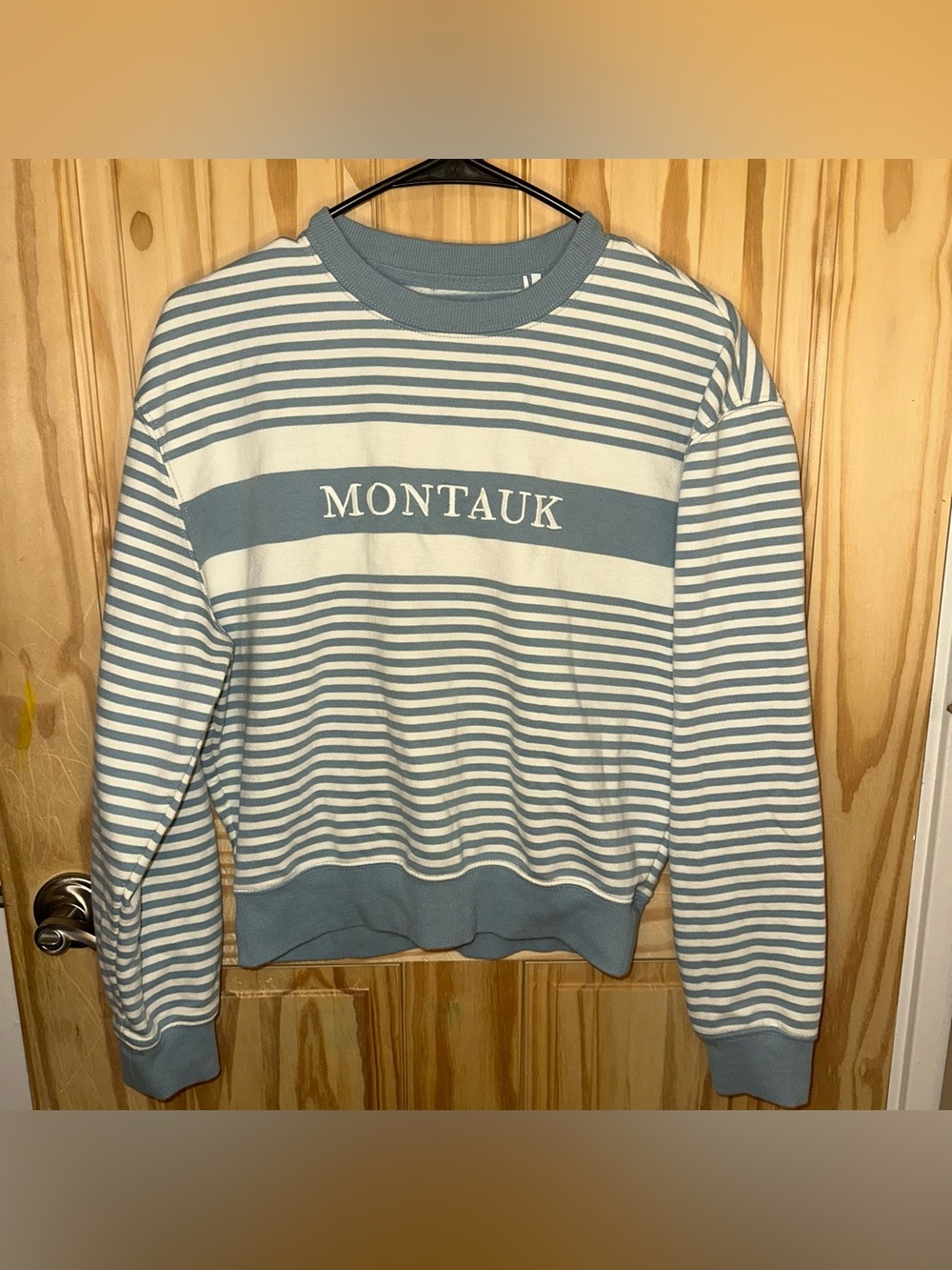 190 LA Hearts Blue + White Striped Montauk Crewneck Sweatshirt- Size XS